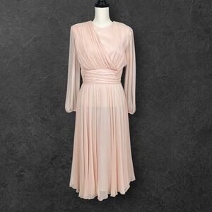 VTG Rimini Balletcore Blush Pink Silk Chiffon Dress Womens 12 Romantic Ethereal